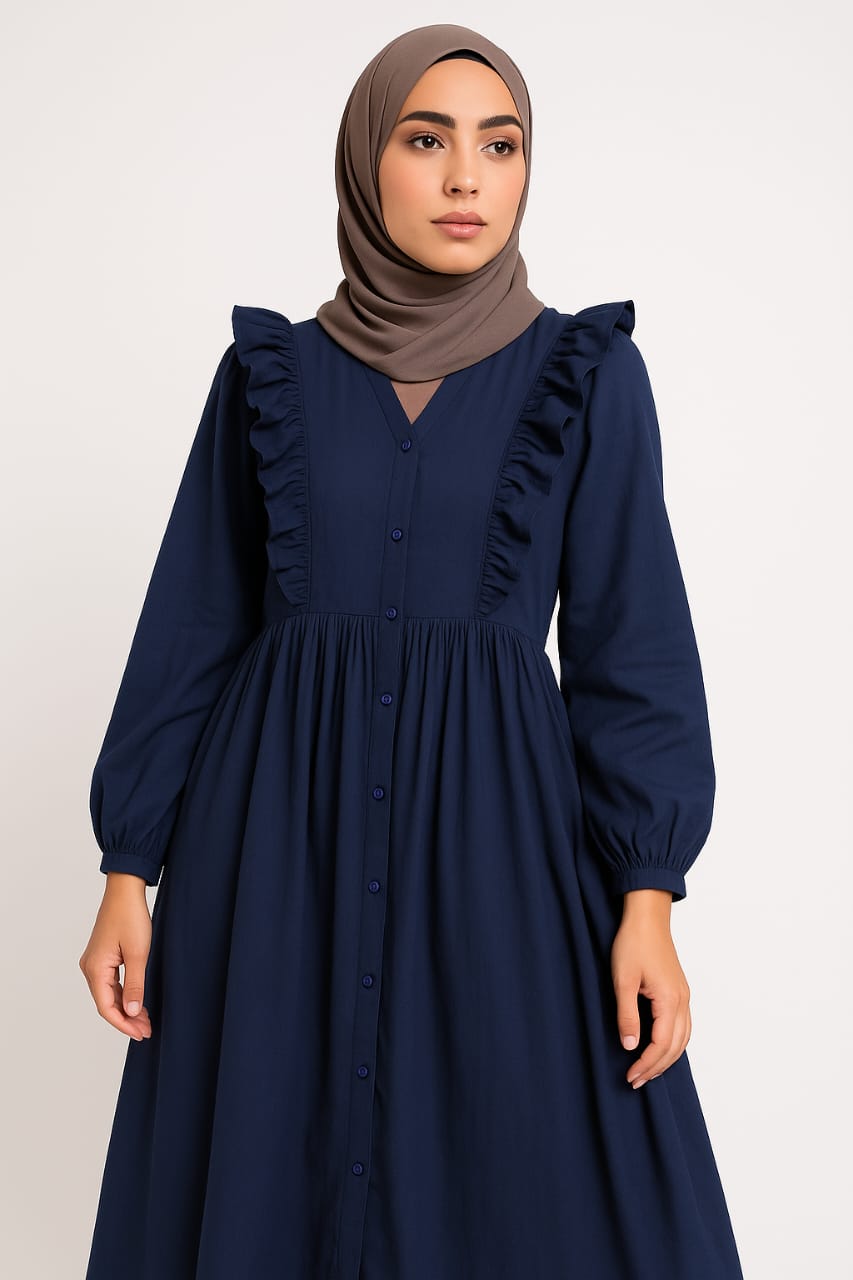 Ruffled Navy Abaya 3