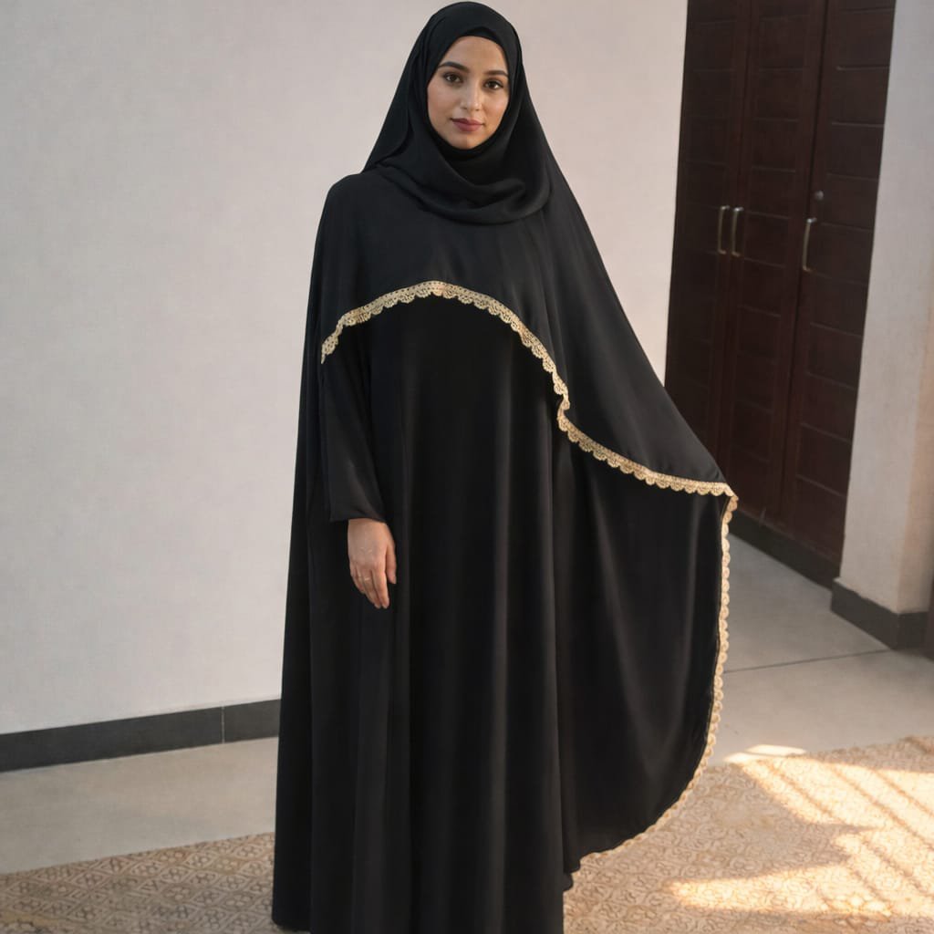 Gold‑Laced Cape Abaya