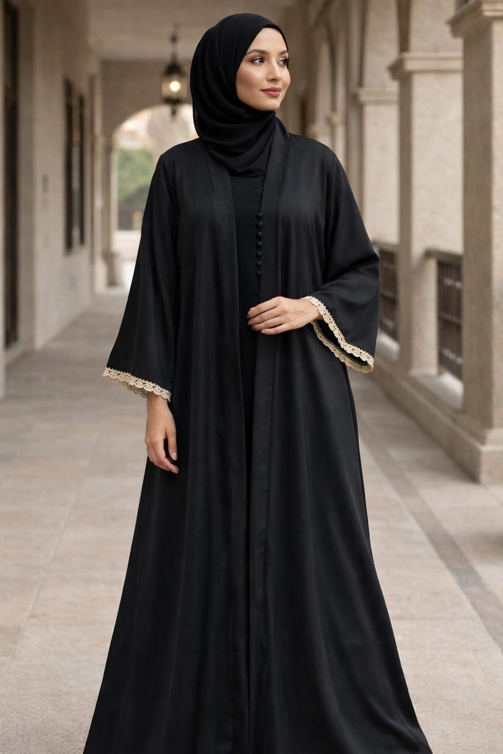 Gold-Laced Noir Abaya