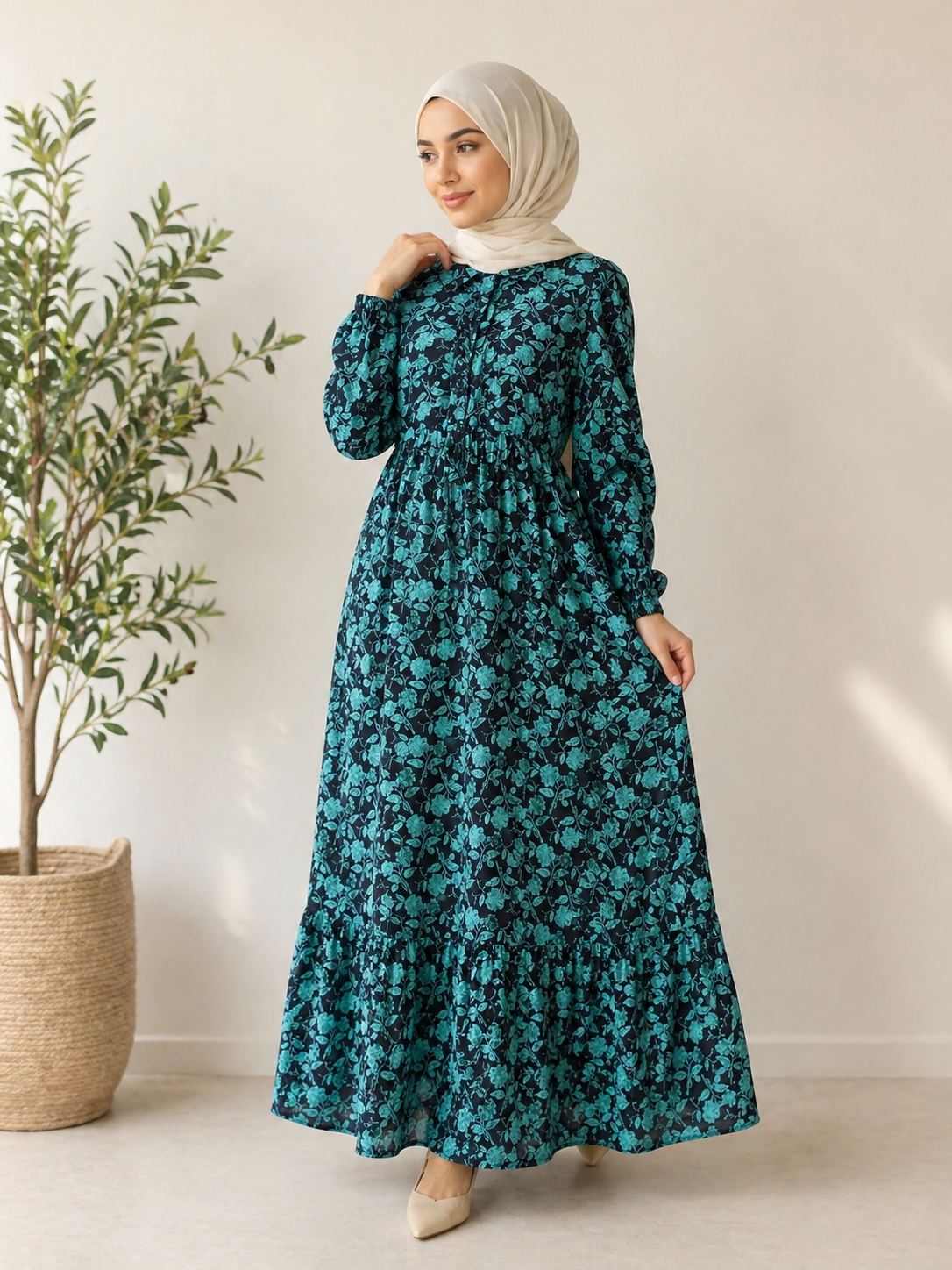 Teal Floral Maxi