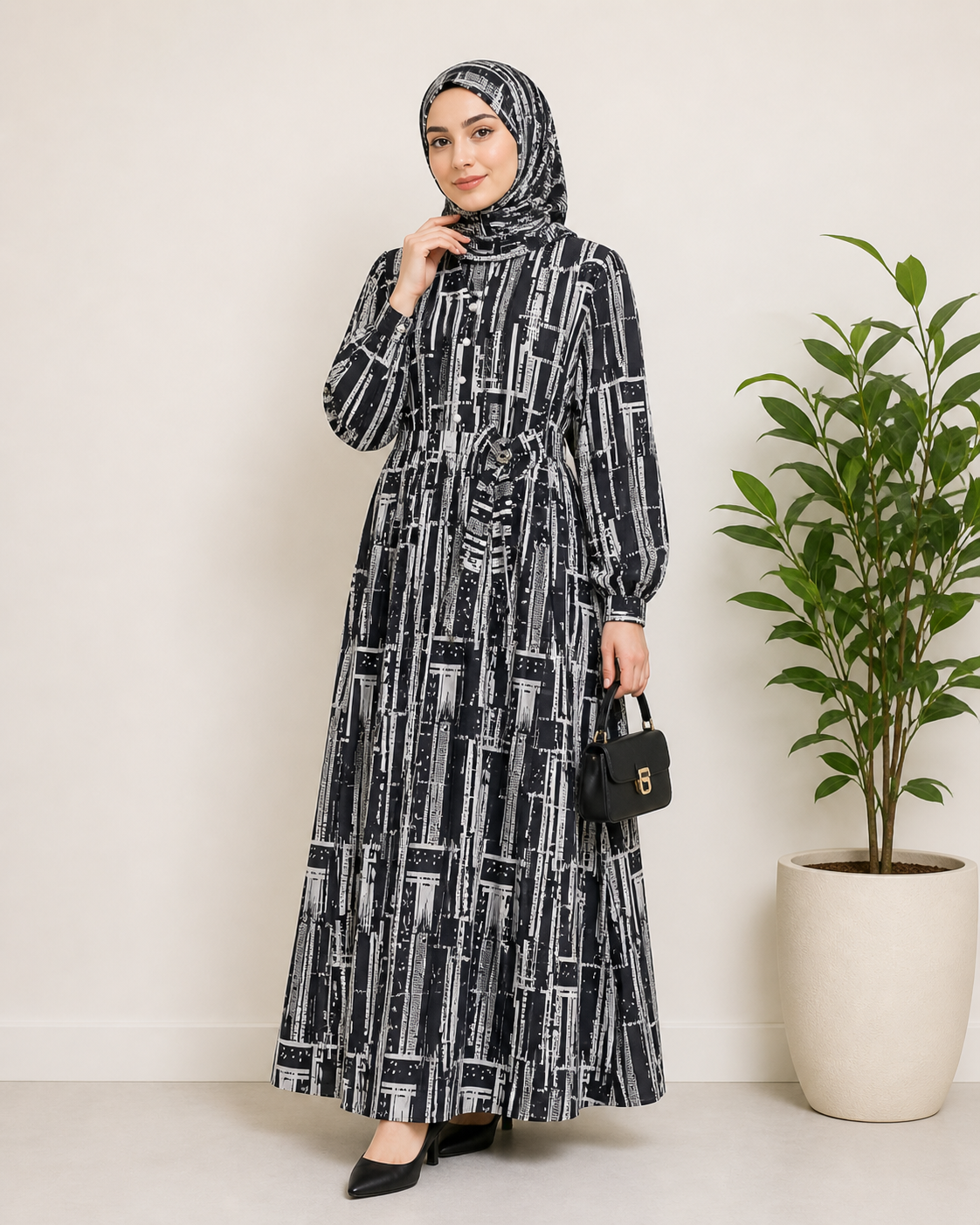 Modern Cityscape Maxi With a Bow